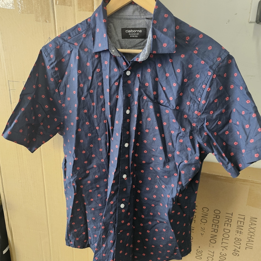 Navy & Red button up